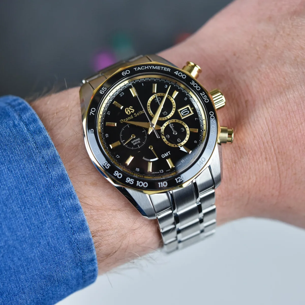 Grand Seiko Spring Drive Chronograph GMT SBGC240 watch face