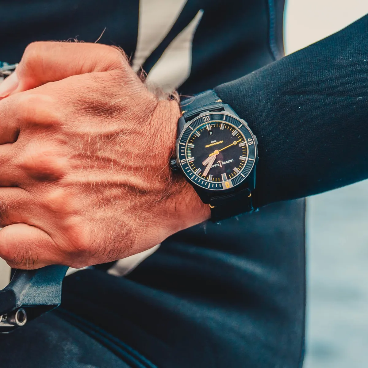 Close-up of Ulysse Nardin Diver Lemon Shark dial