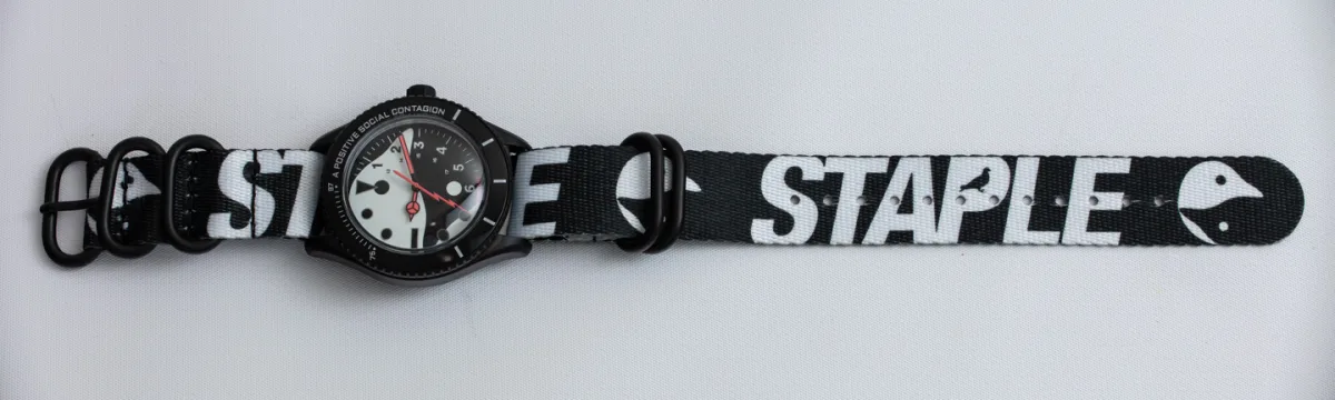 Back view of UNDONE X STAPLE watch showcasing the automatic movement