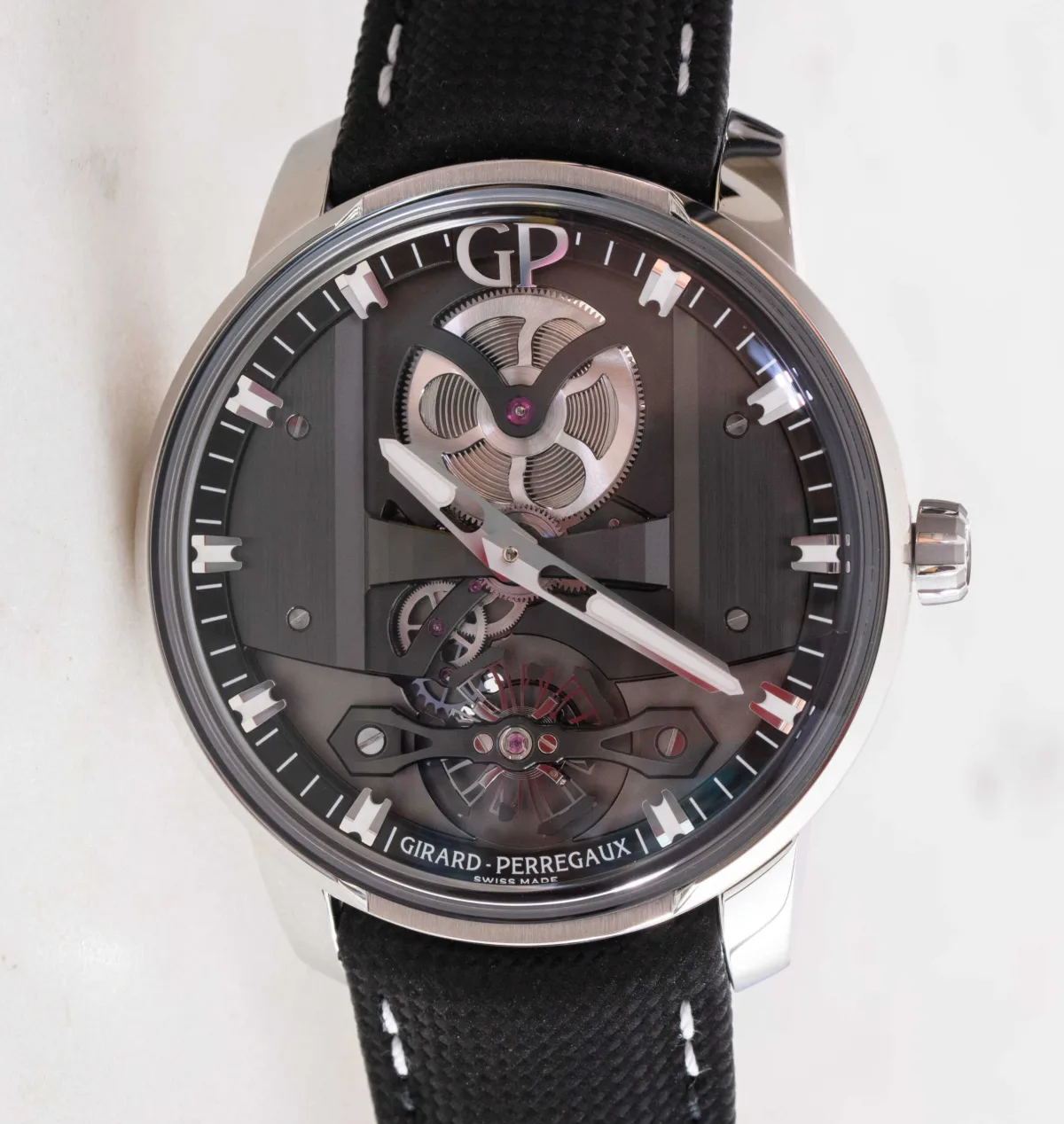 Close-up of Girard-Perregaux Free Bridge dial