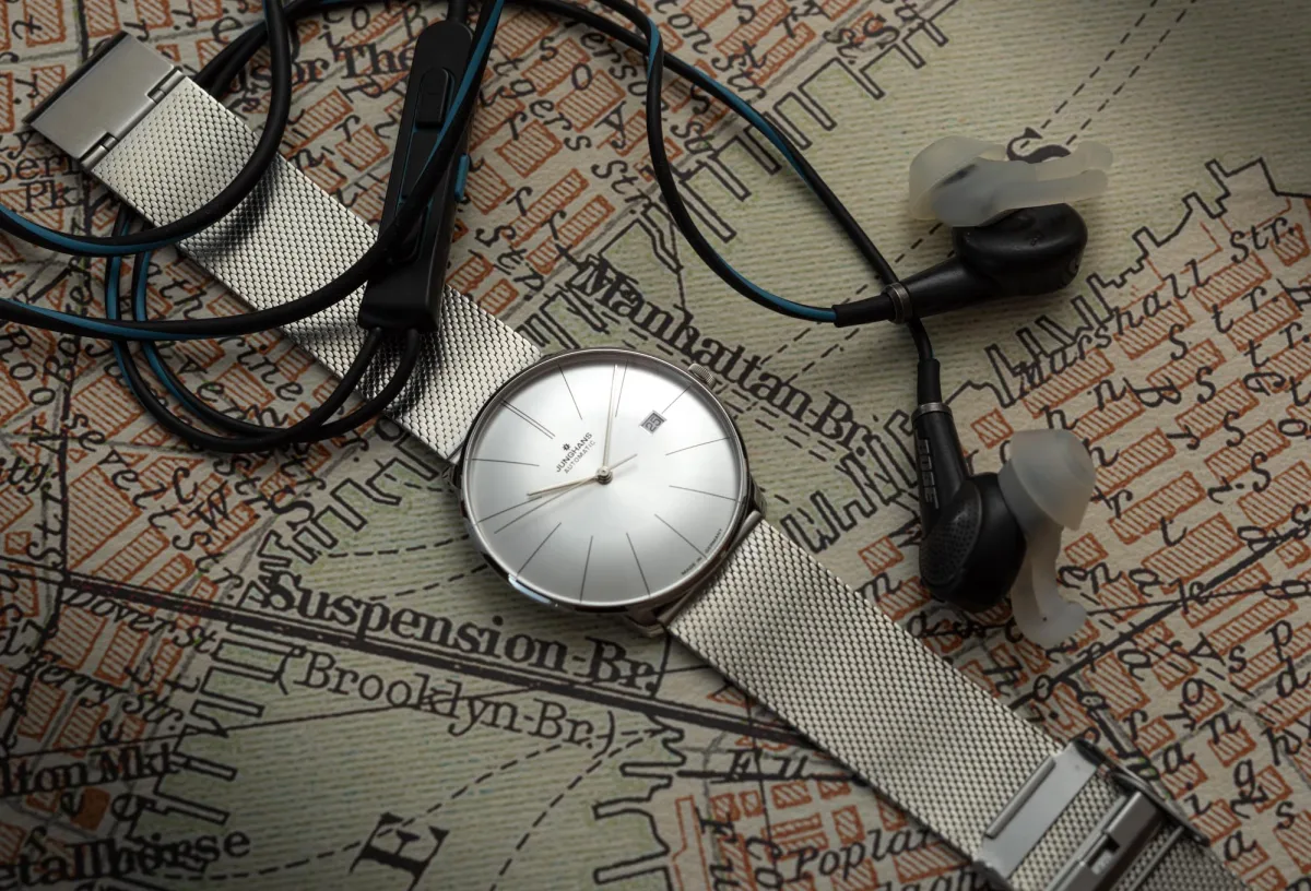 Junghans Meister Fein Automatic displayed with accessories