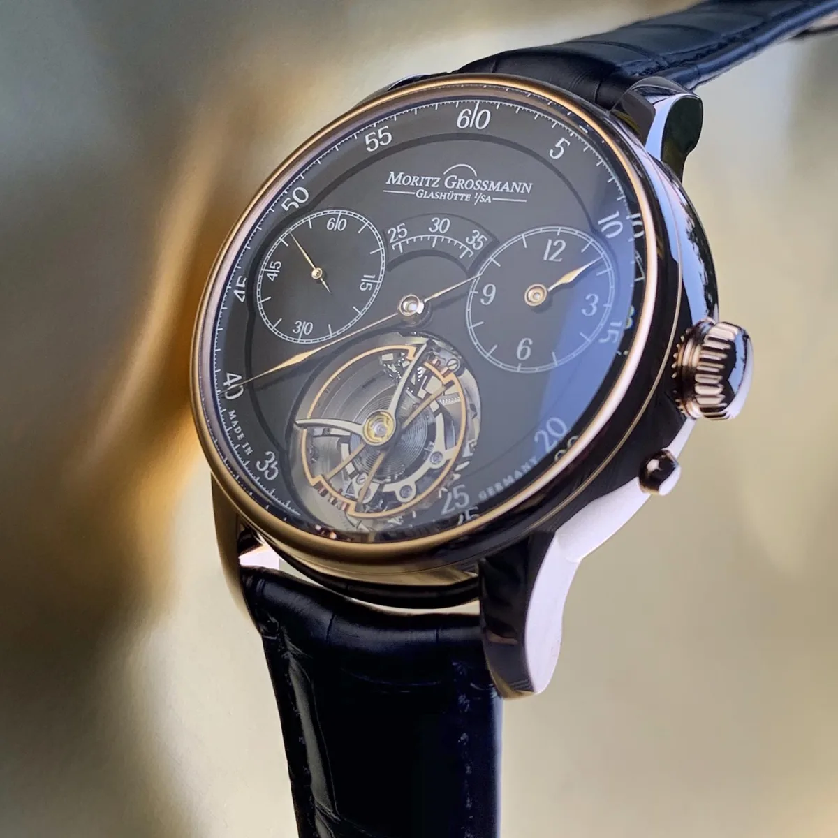 Moritz Grossmann Benu Tourbillon watch with gold hands