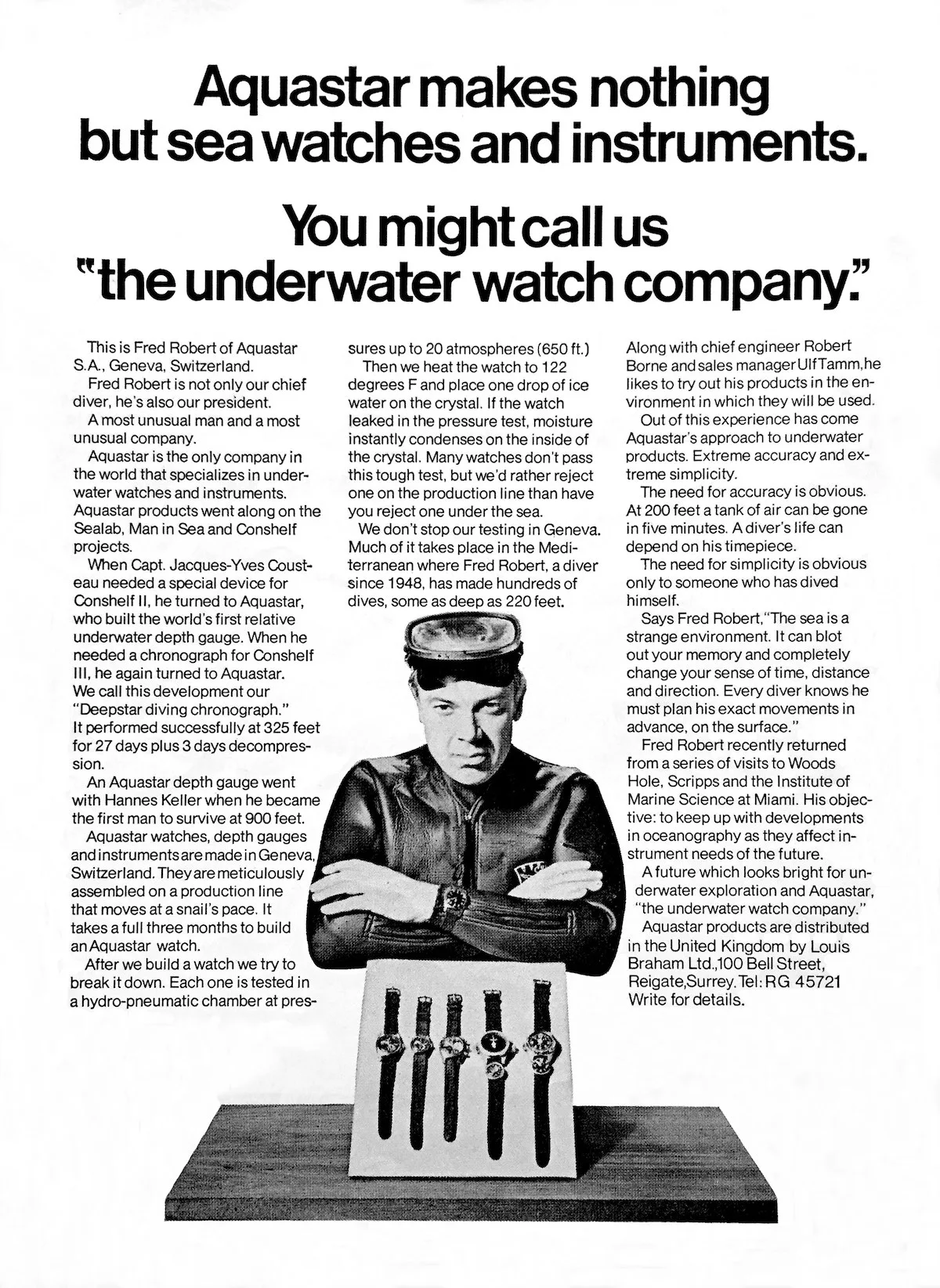 Vintage Aquastar watches displayed on a table