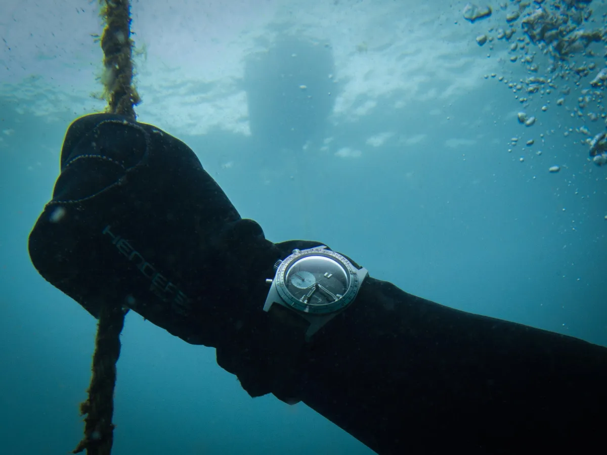 Diver using Aquastar Deepstar chronograph