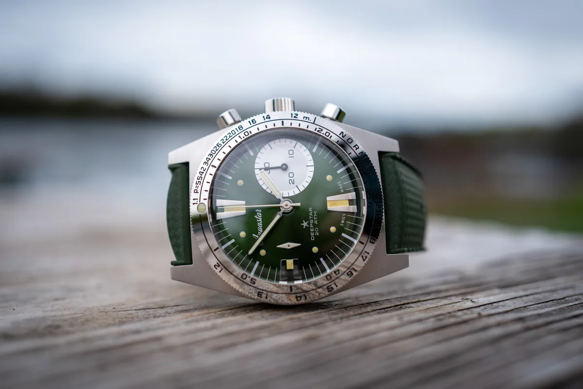 Aquastar Deepstar Greenwich with art-deco green dial