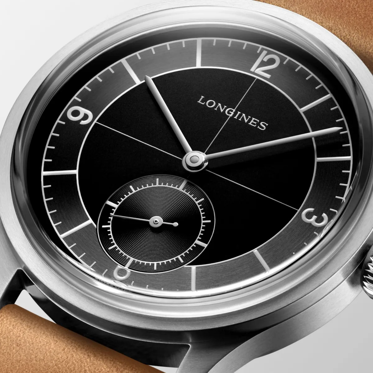 Longines Heritage Classic Black Sector Dial watch with black dial and rice bracelet