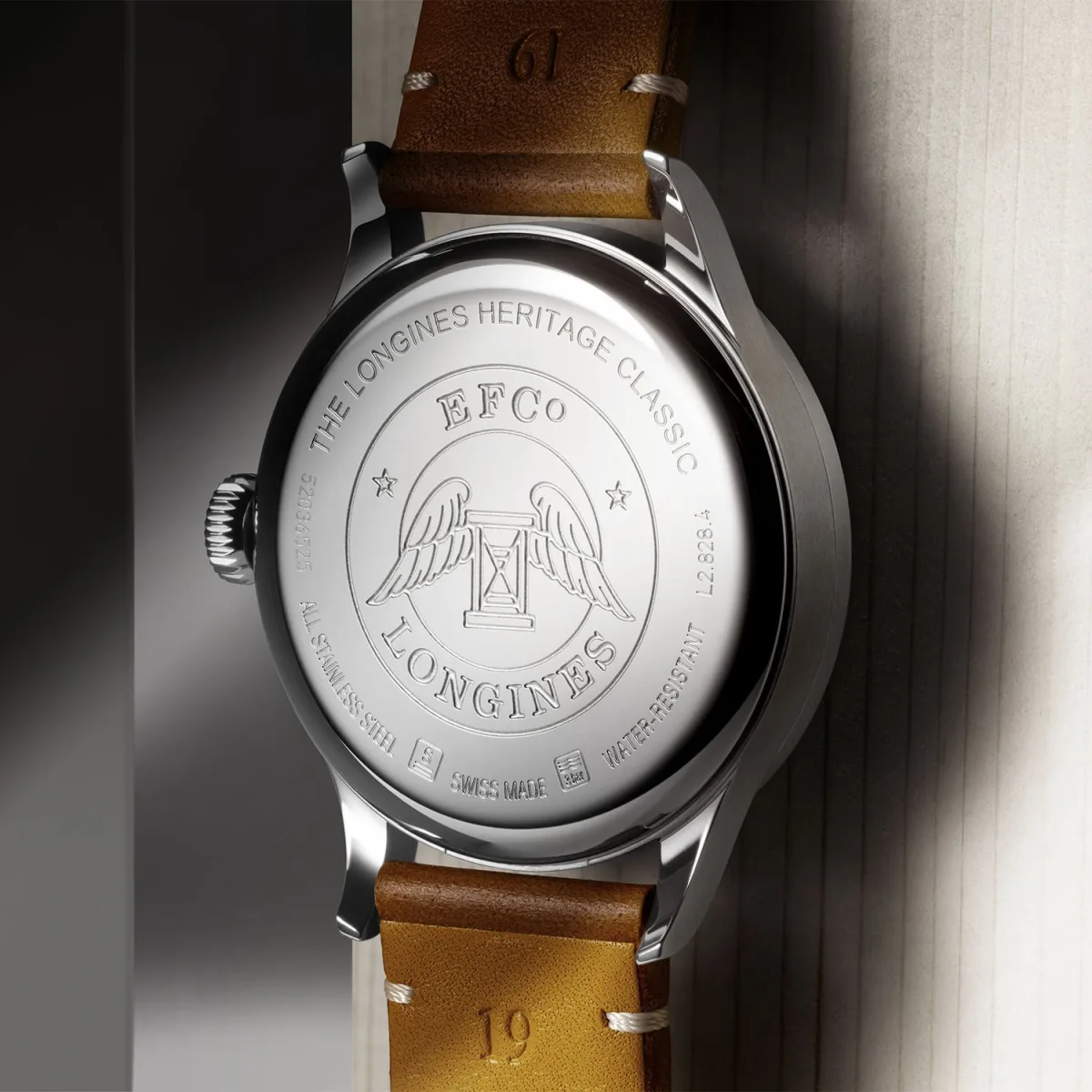 Close-up of the Longines Heritage Classic Black Sector Dial watch face