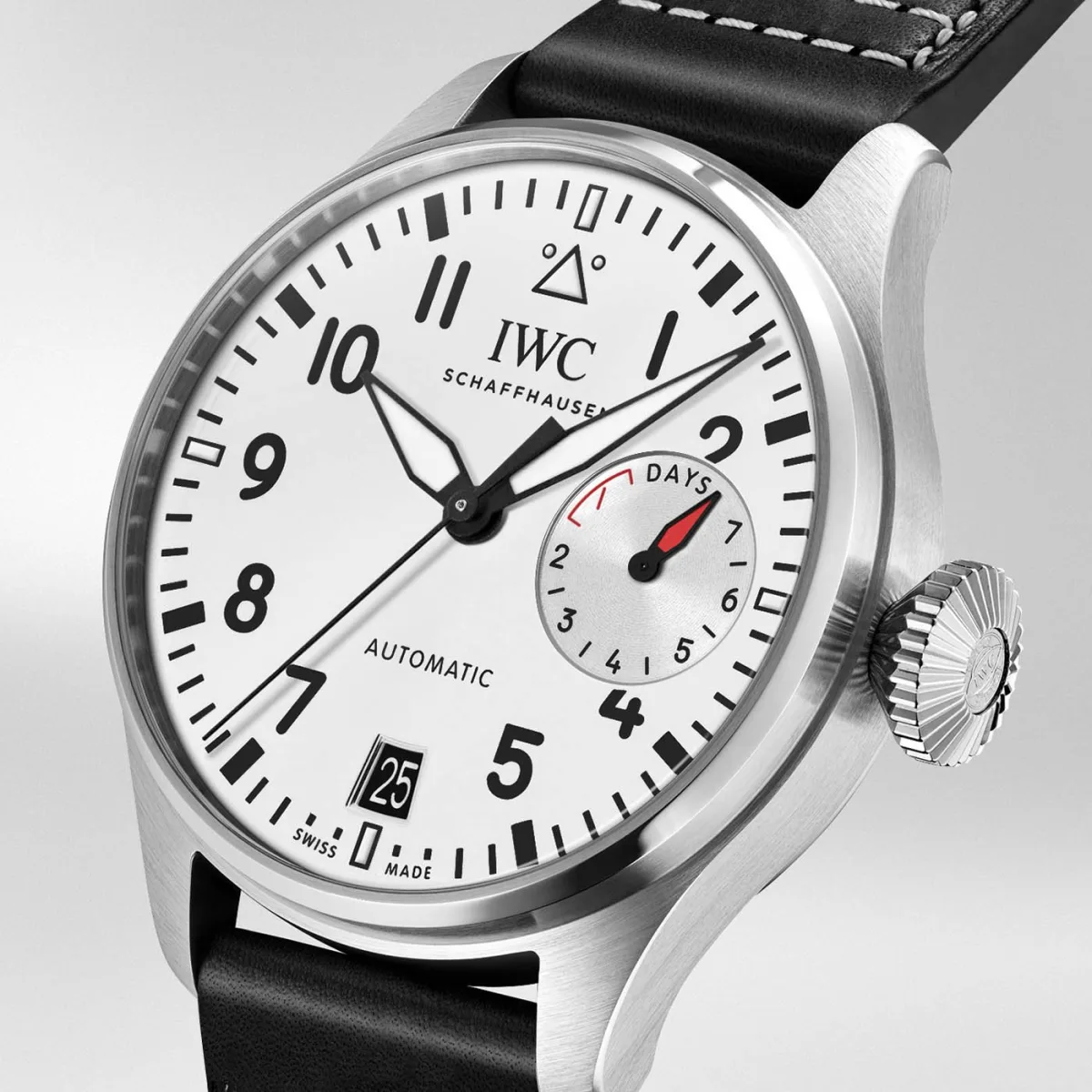 Close-up of the IWC 'Las Vegas' watch's silver dial.