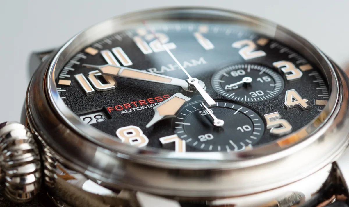 Graham Fortress watch subdials and grain background