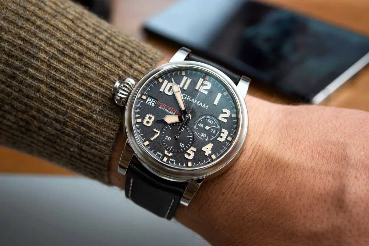 Graham Fortress watch lume in low light