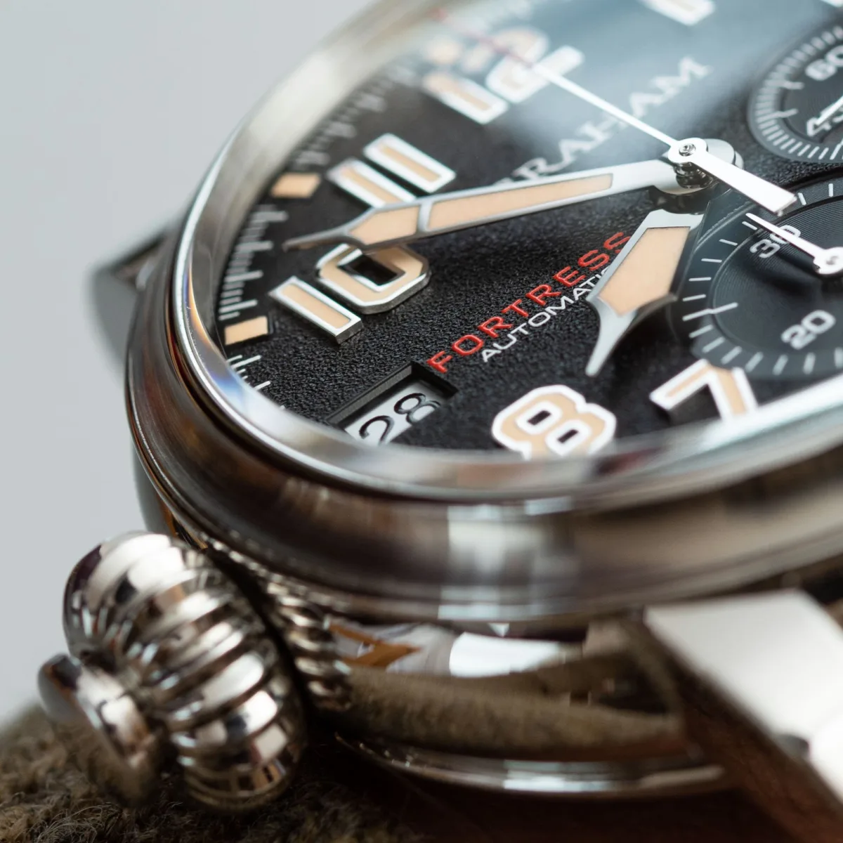 Graham Fortress watch bezel and case detail