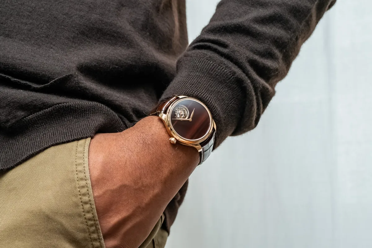 H. Moser & Cie Endeavour Tourbillon Concept Tiger’s Eye watch front view