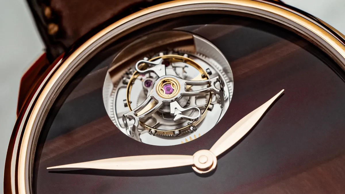 Detail of the tiger’s eye dial on H. Moser & Cie watch