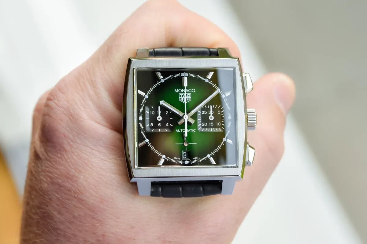 TAG Heuer Monaco watch with green gradient dial