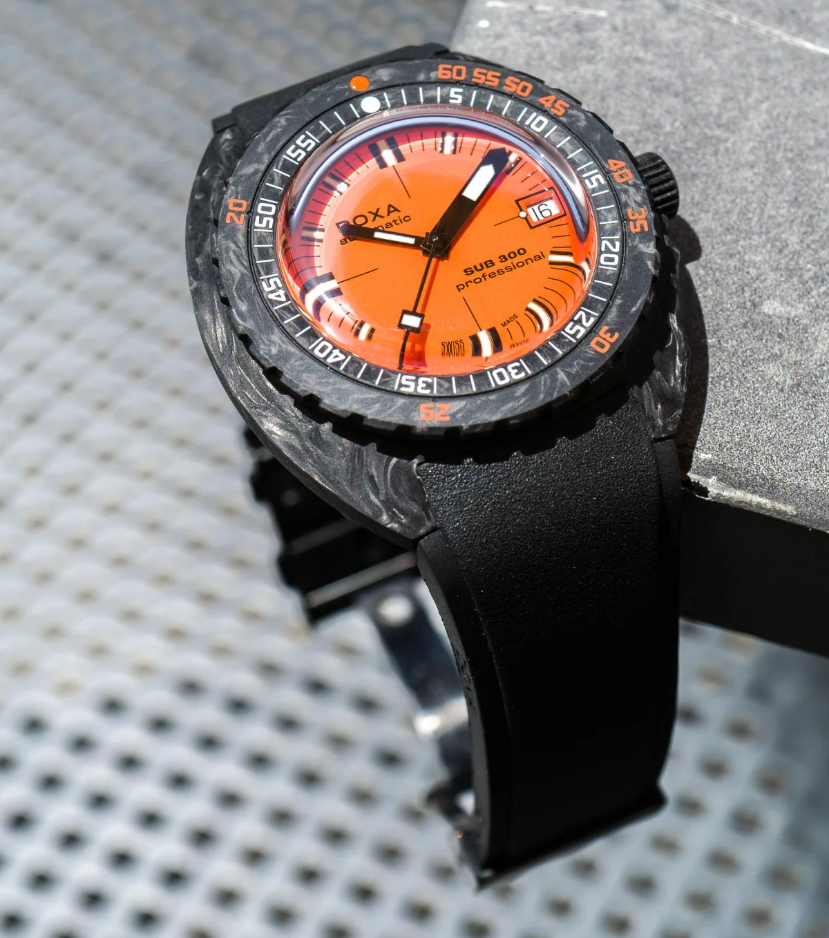 Doxa Sub 300 Carbon in blue box