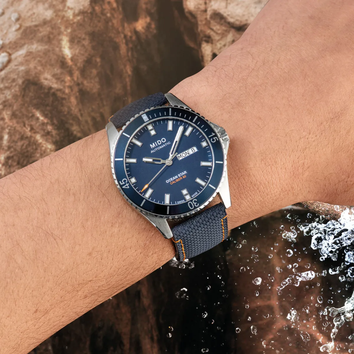 Mido Ocean Star 200 Red Bull Cliff Diving watch on strap