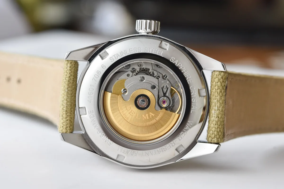 Delma Cayman Field Watch detailed view of the black dial