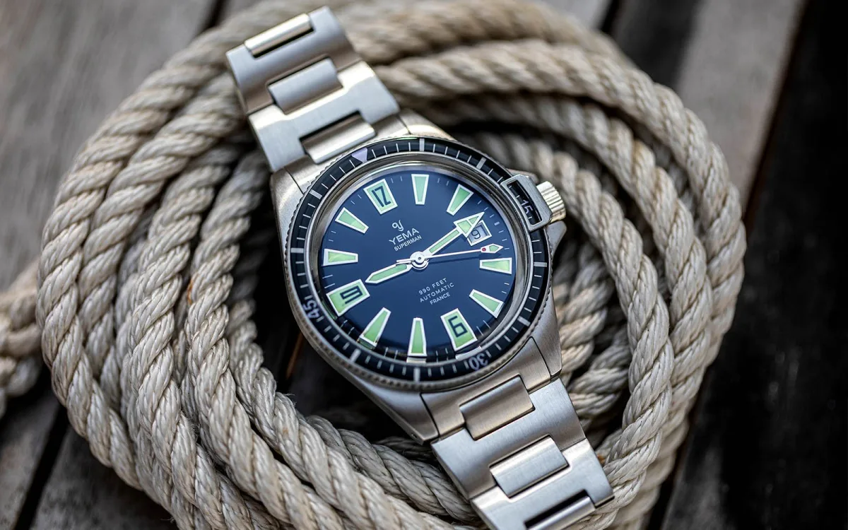 Yema Superman Skin Diver watch on a wrist