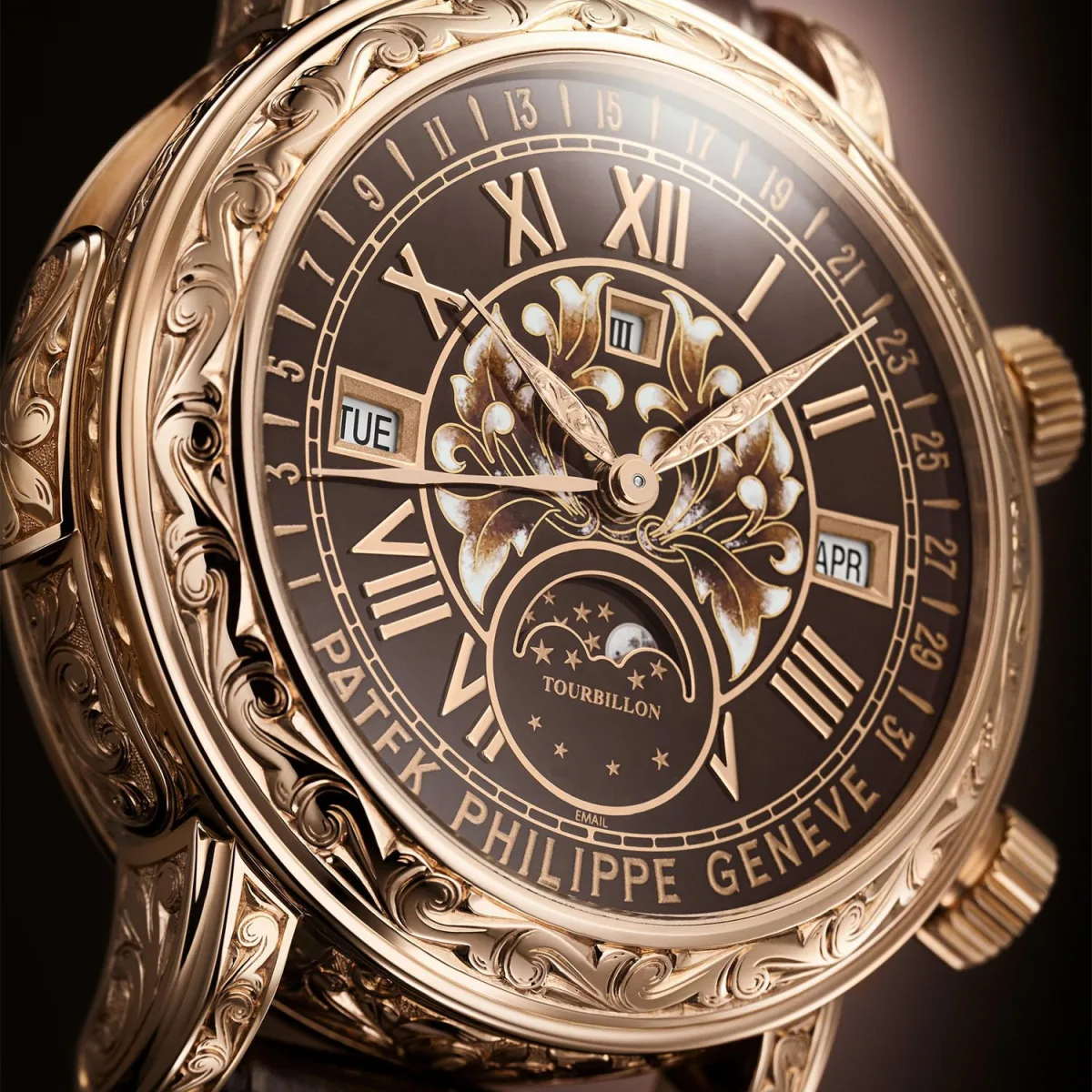 Patek Philippe Sky Moon Tourbillon Haut Artisanat with brown enamel dial