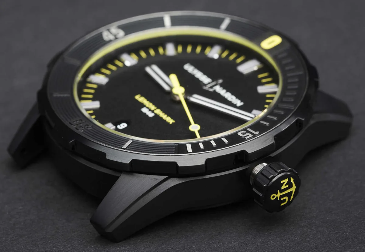 Ulysse Nardin Diver Lemon Shark watch case with yellow accents