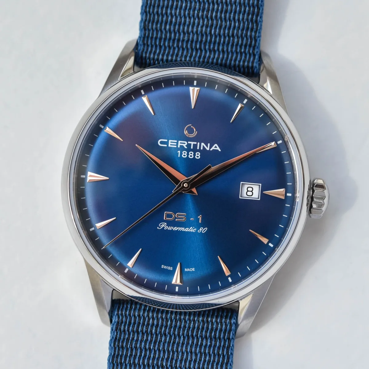 Close-up of the Certina DS-1 Powermatic 80 dial