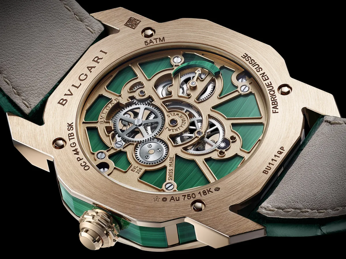 Back view of Bulgari Octo Roma Naturalia with BVL 206 movement