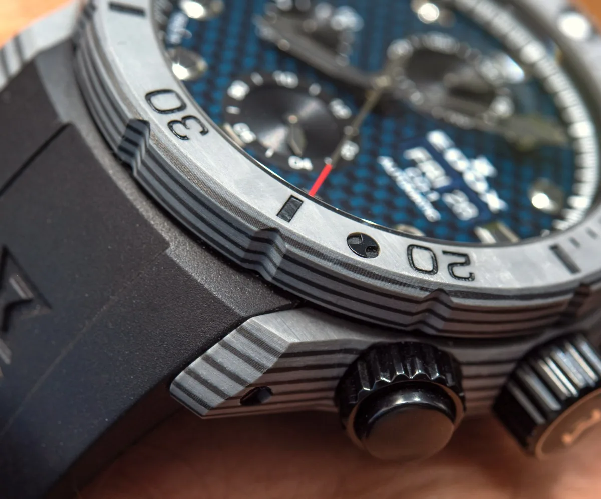 Edox CO-1 Carbon Chronograph case and bezel