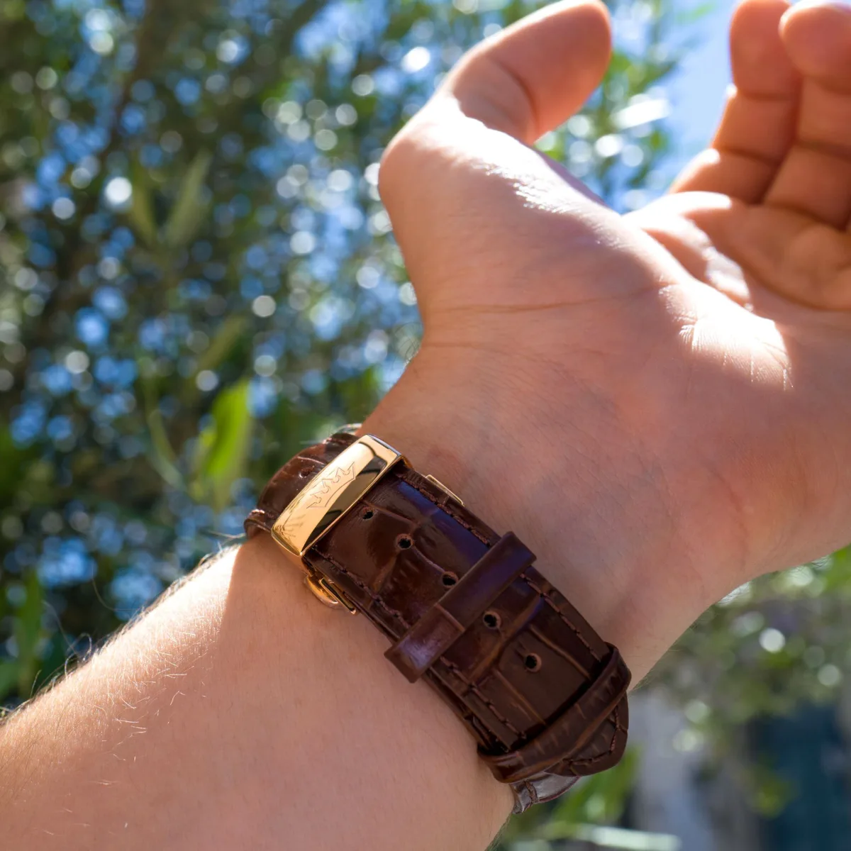 Close-up of Delma Heritage Chronograph strap