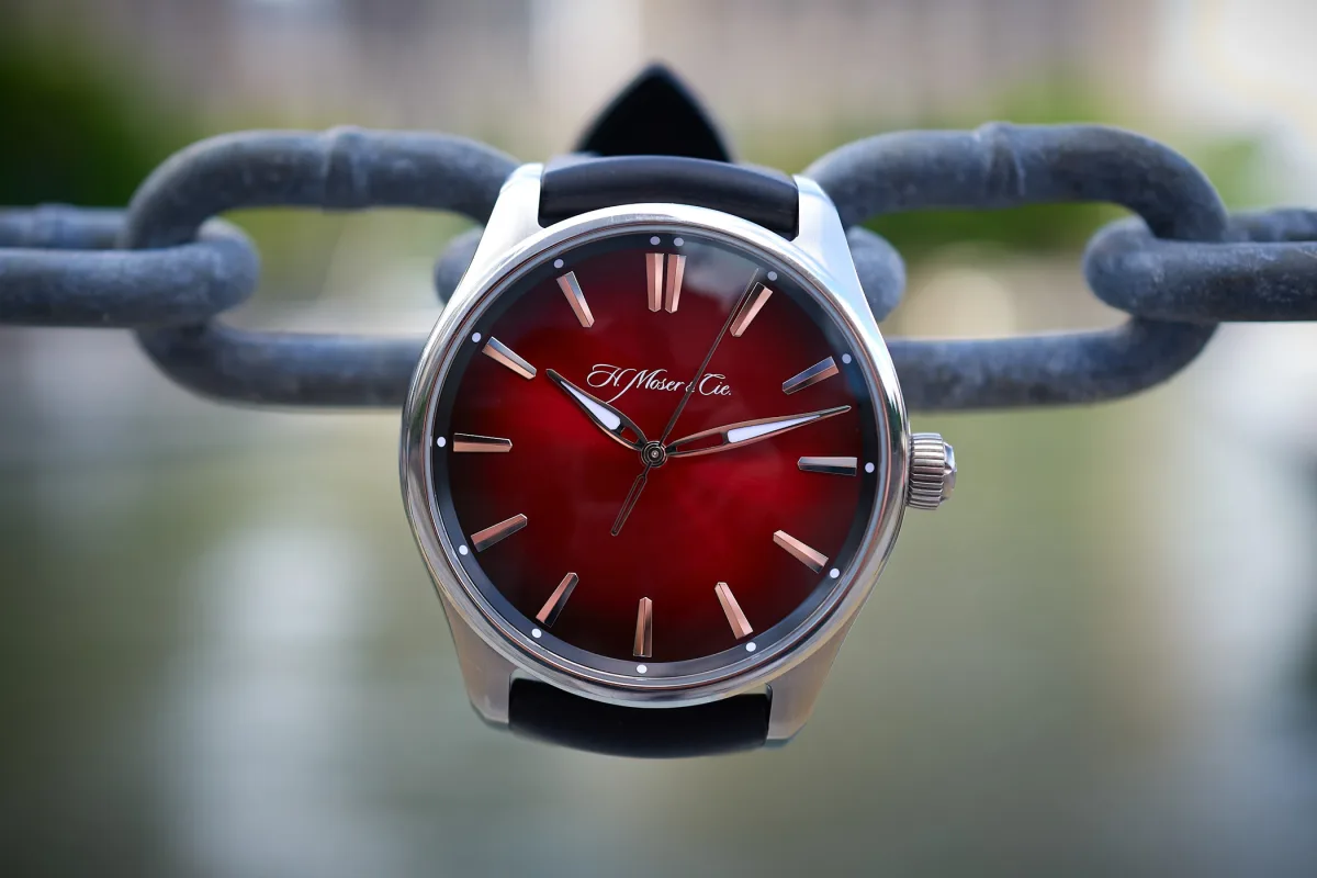 H. Moser & Cie. Pioneer dial with polished indices and leaf-shaped hands