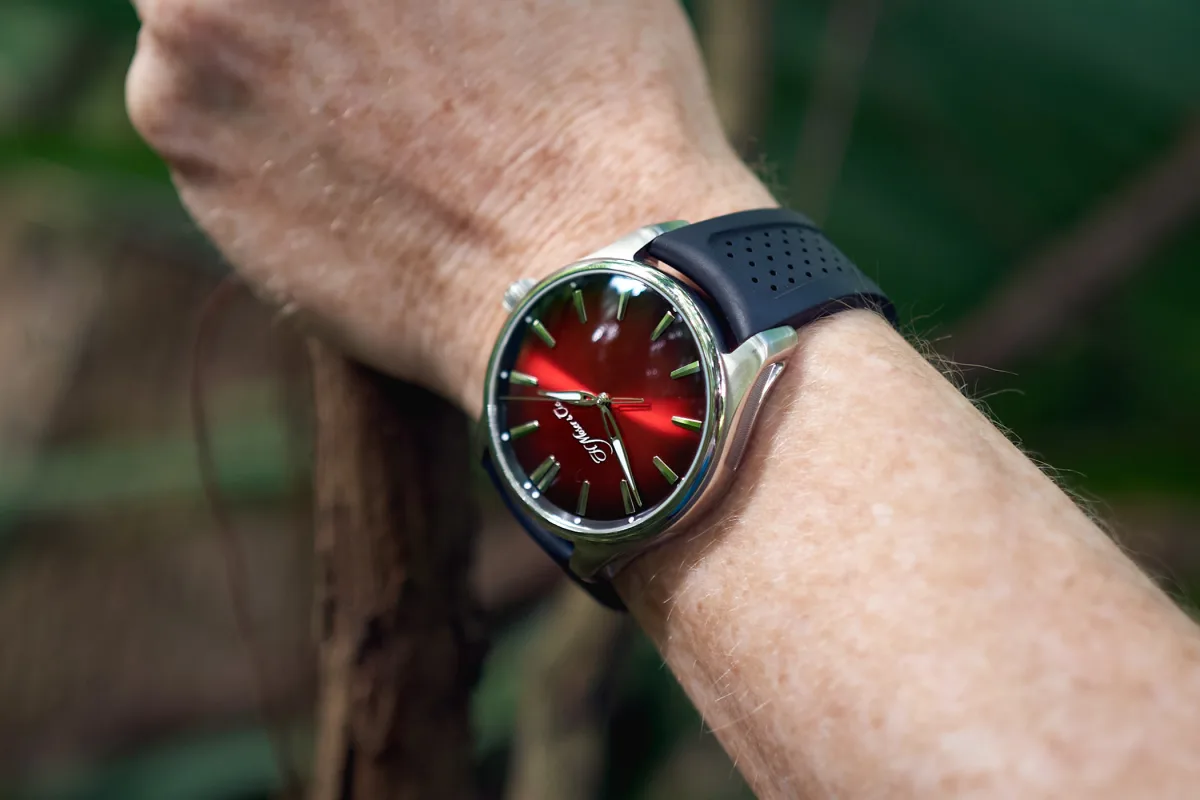 H. Moser & Cie. Pioneer Centre Seconds on wrist showing versatility