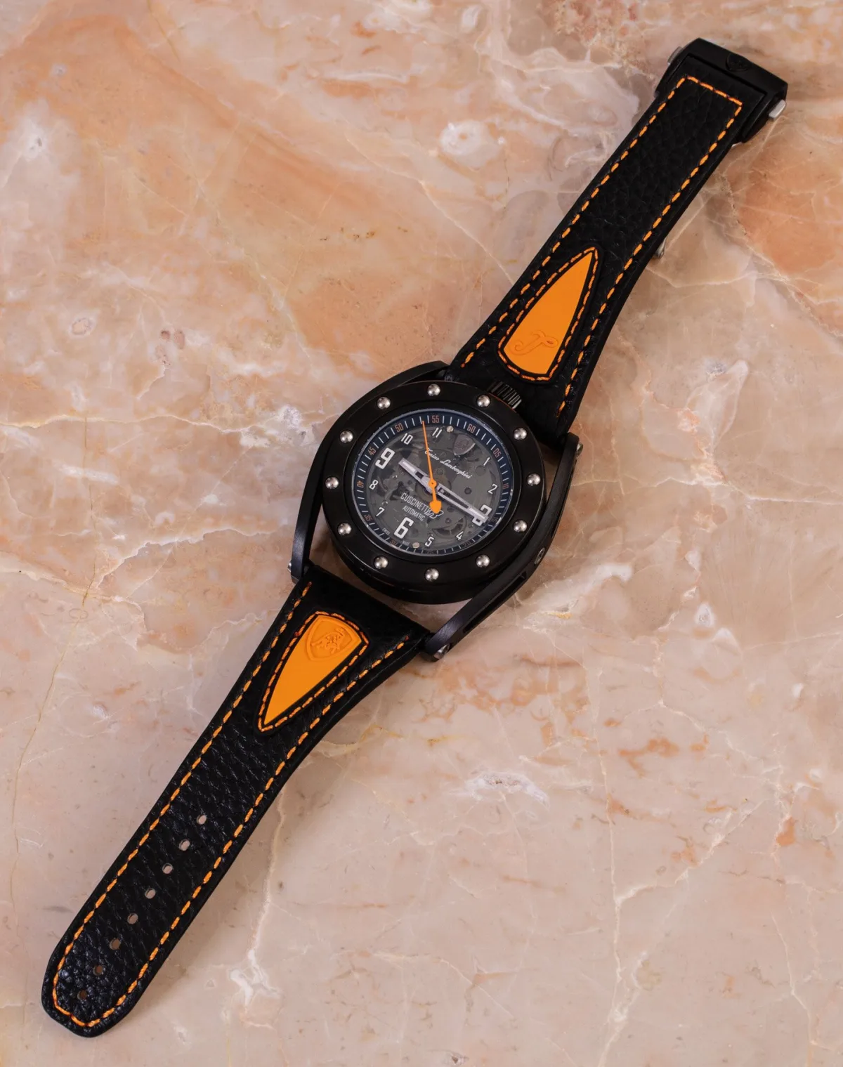 Tonino Lamborghini Cuscinetto R watch with skeletonized lugs and transparent dial