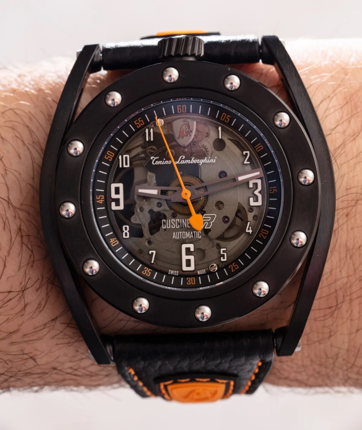 Side view of the Cuscinetto R watch showcasing the titanium case
