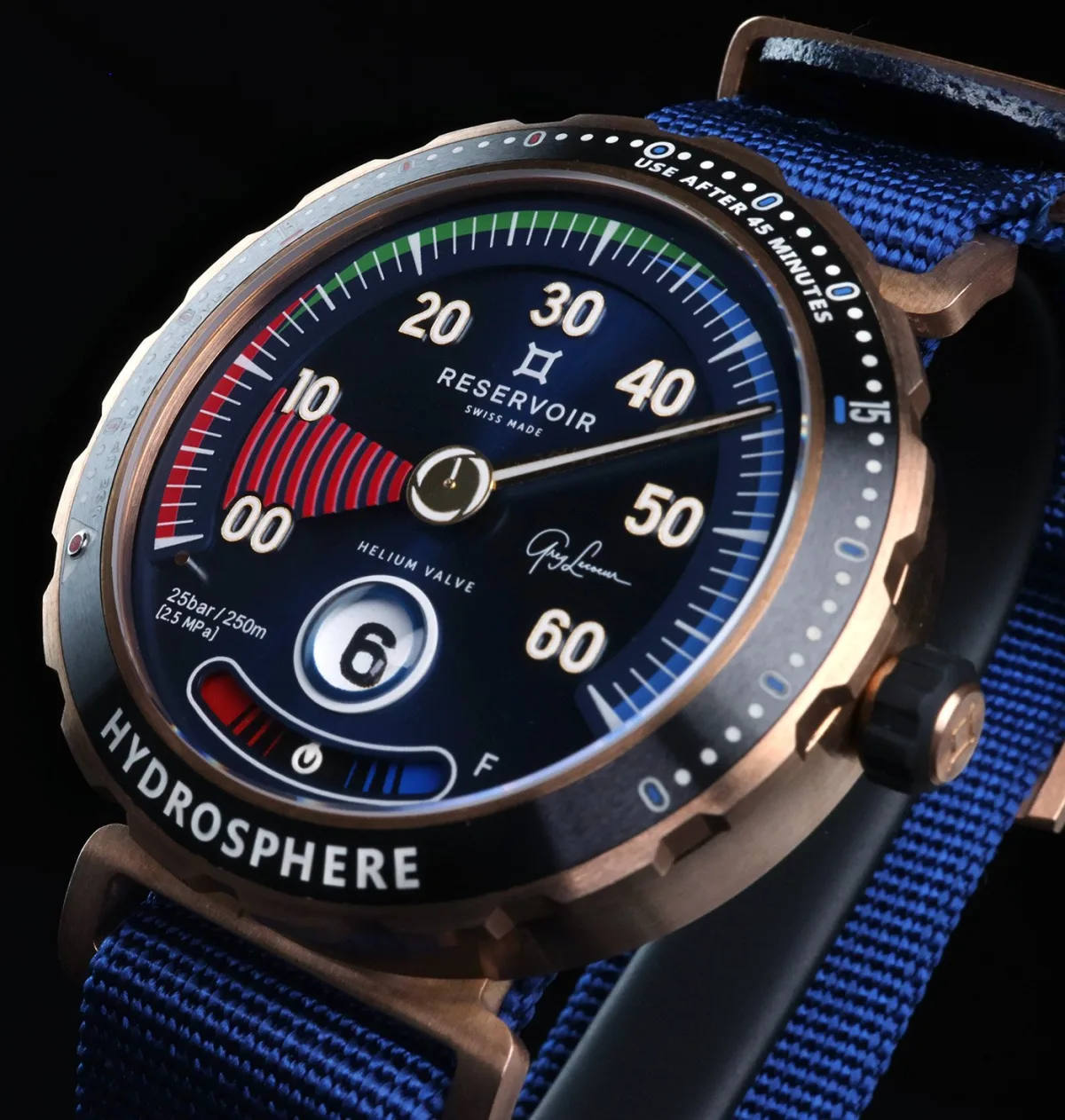 Reservoir Hydrosphere - Greg Lecoeur Edition watch face and bronze case