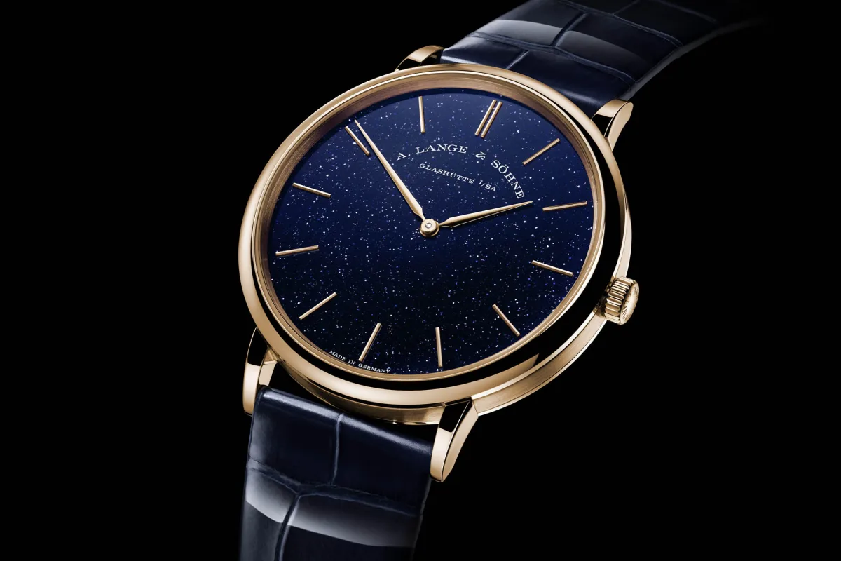 Close-up of Saxonia Thin's pink gold case