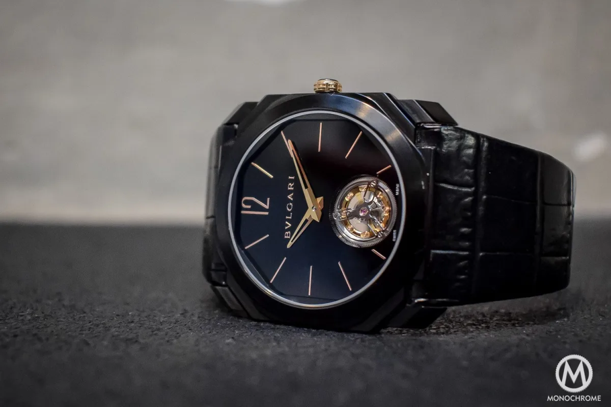 Close-up of Bvlgari's thinnest tourbillon movement
