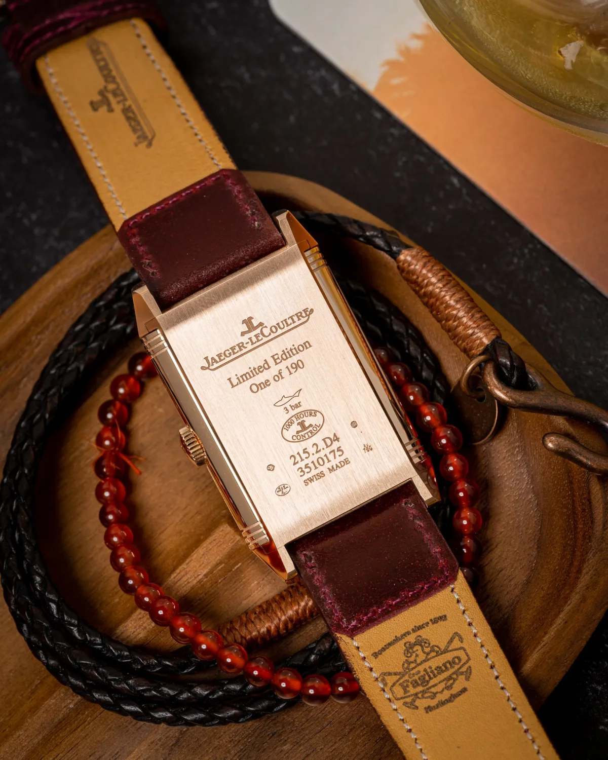 Suede details on the Jaeger-LeCoultre Reverso Tribute Duoface Fagliano