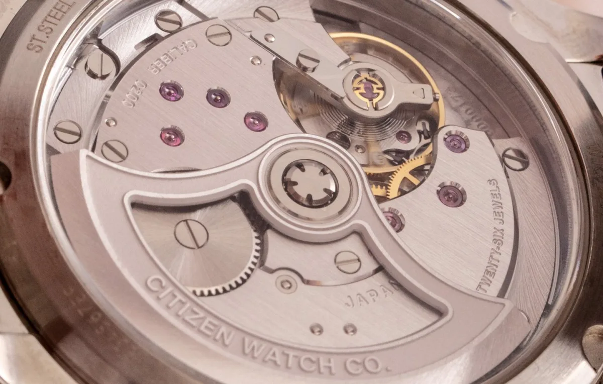 Close-up of Citizen Caliber 0200 movement detail