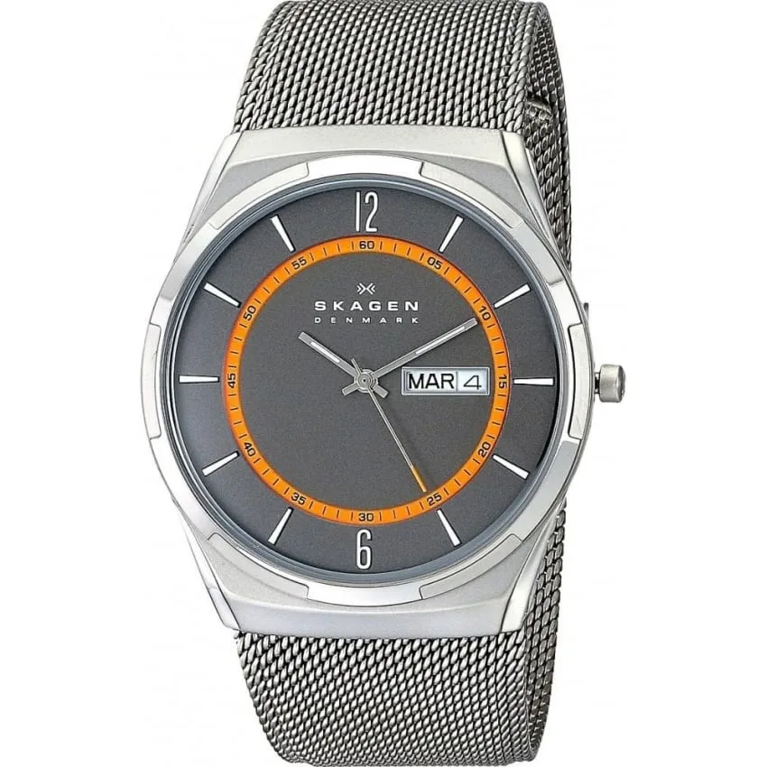 Skagen SKW6007 Melbye Titanium and Gray Steel-Mesh Day-Date Watch
