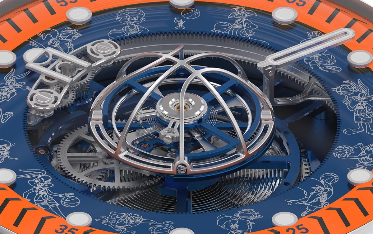 Close-up of the Space Jam Tourbillon's skeletonized dial