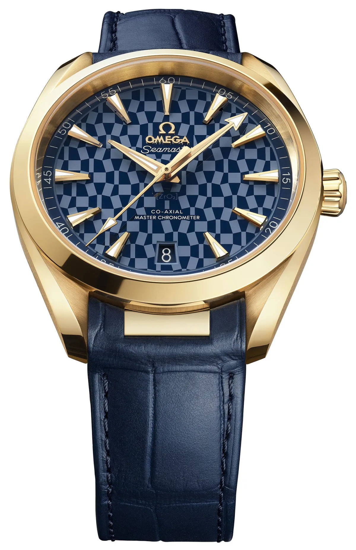Omega Seamaster Aqua Terra Tokyo 2020 on blue alligator strap