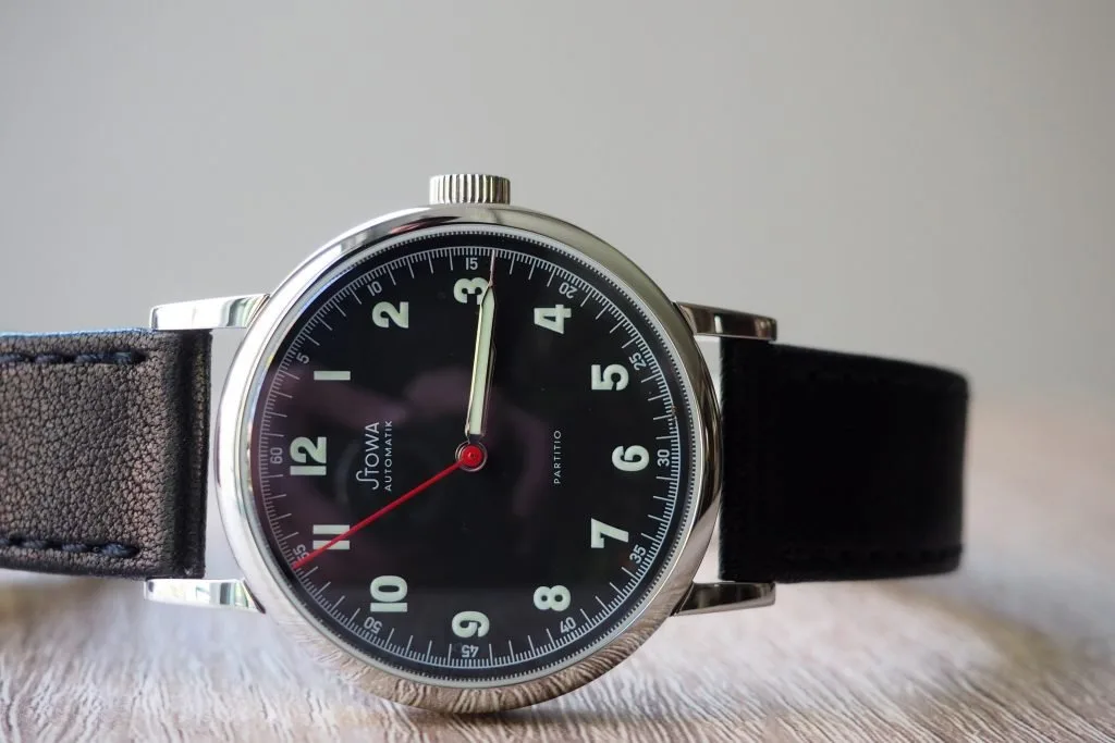 Stowa Partitio watch with stainless steel and black dial