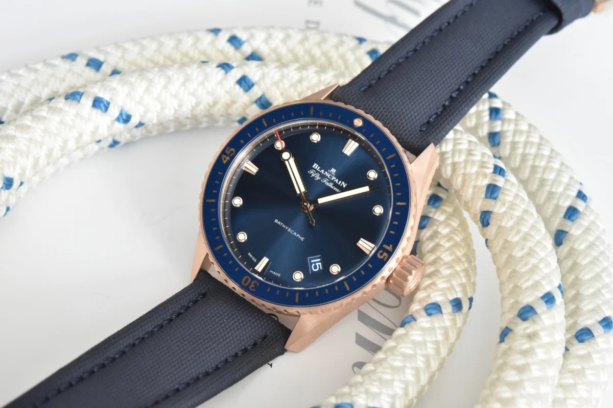 Blancpain Fifty Fathoms Bathyscaphe with Sedna Gold case and blue dial