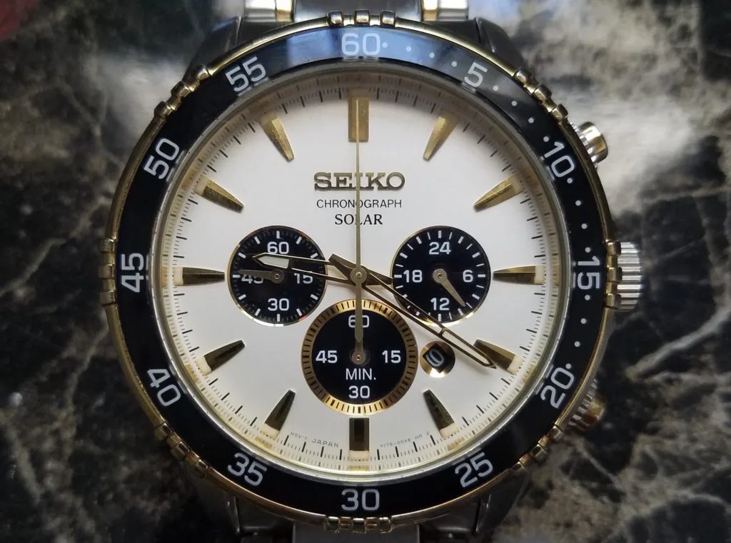 Seiko SSC446 watch featuring a colorful panda dial