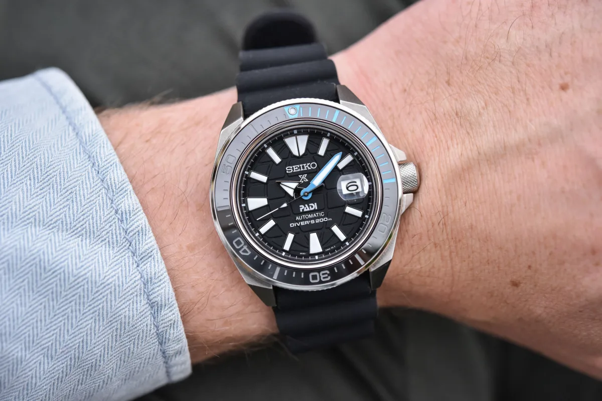 Close-up of Seiko Prospex PADI King Samurai SRPG21K1 dial