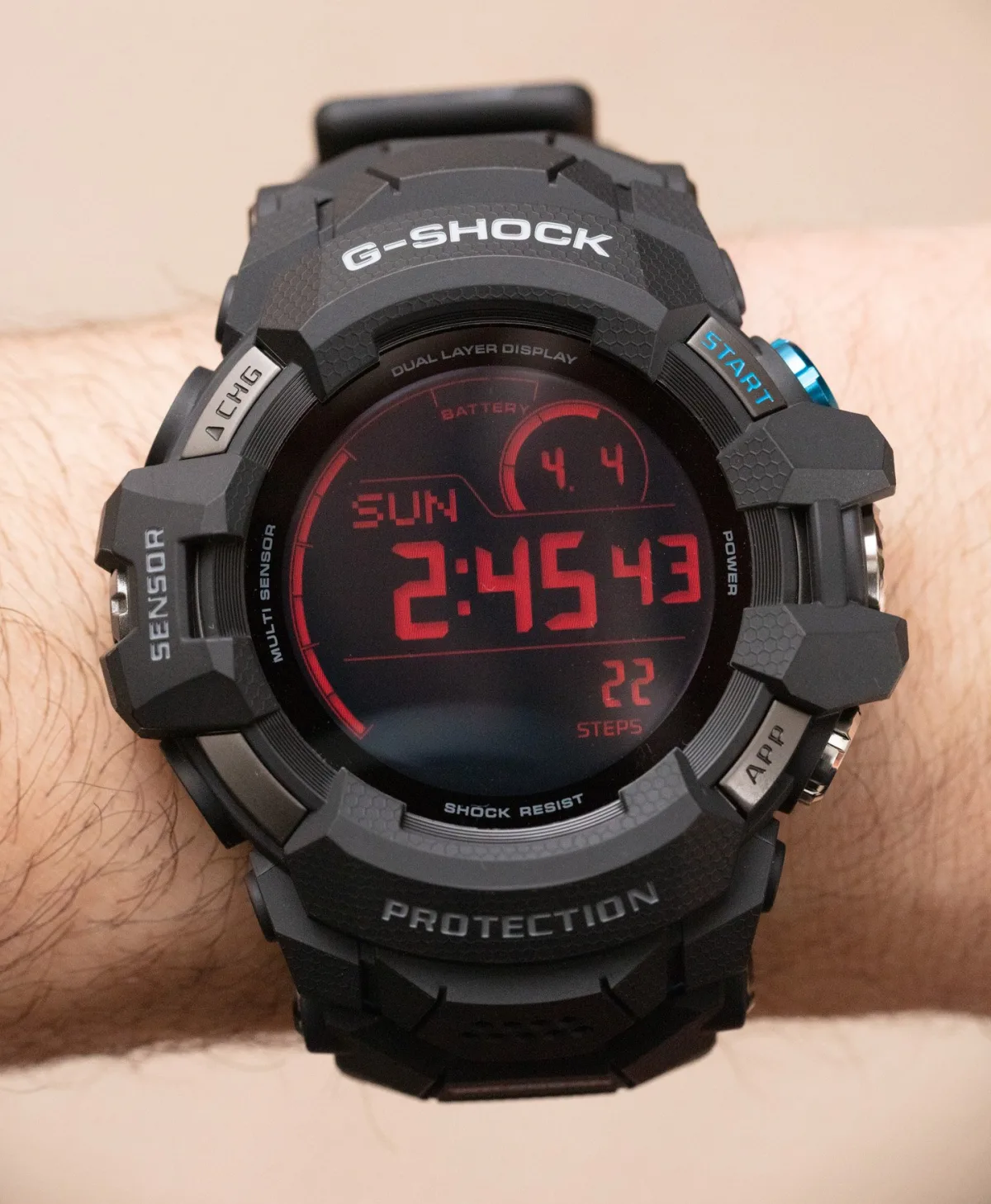 Close view of Casio G-Shock GSWH1000 features
