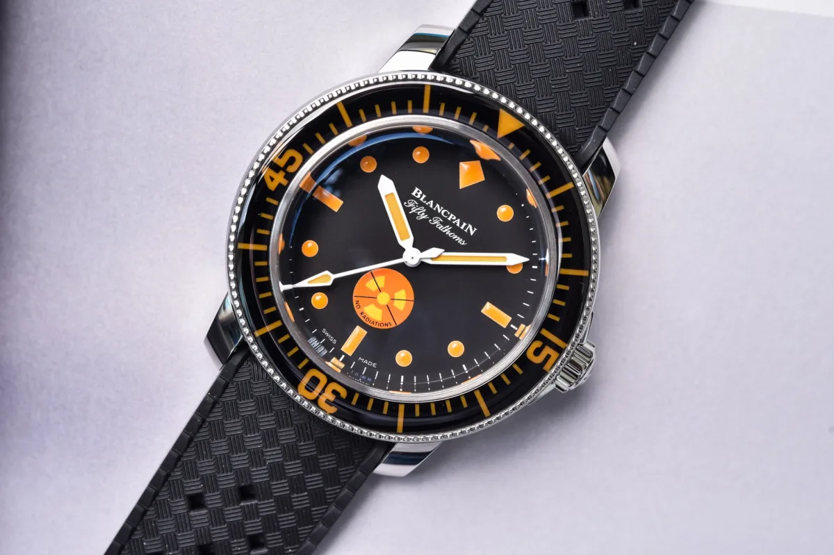 Close-up of Blancpain Tribute to Fifty Fathoms No Rad bezel
