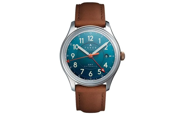 Farer Lander II GMT watch with minimalist aquamarine dial