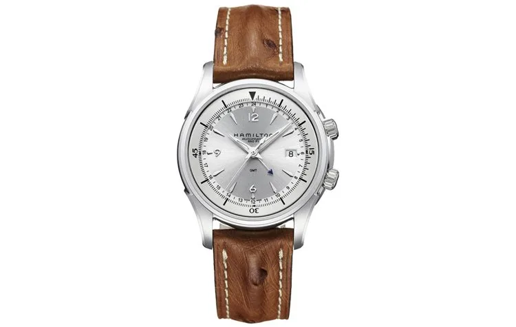 Hamilton Jazzmaster Traveler GMT watch with brown leather strap