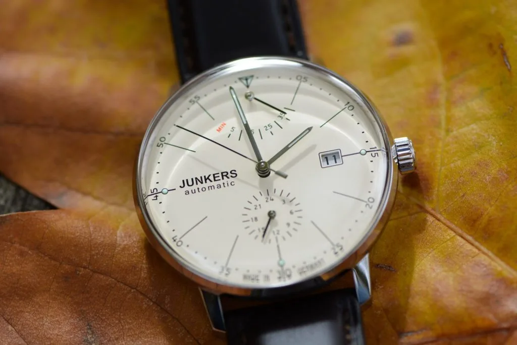 Junkers Bauhaus Ref 6060-05 watch with leather strap and white dial
