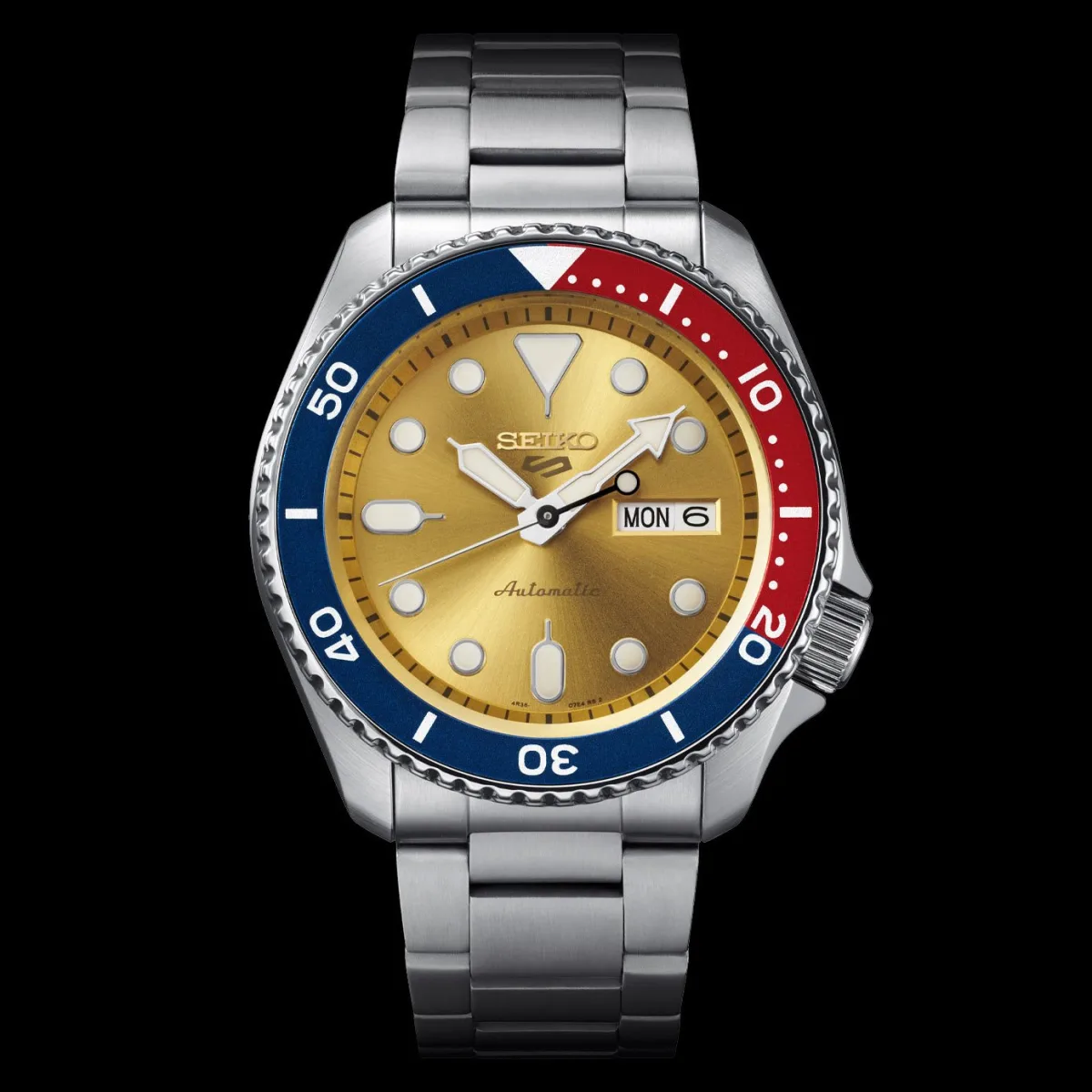 Seiko 5 Sports SRPH19K1 watch on a stainless steel bracelet